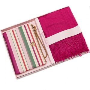 NEW Gianni Bernini Women's Pink Scarf & Stiped Wristlet Set